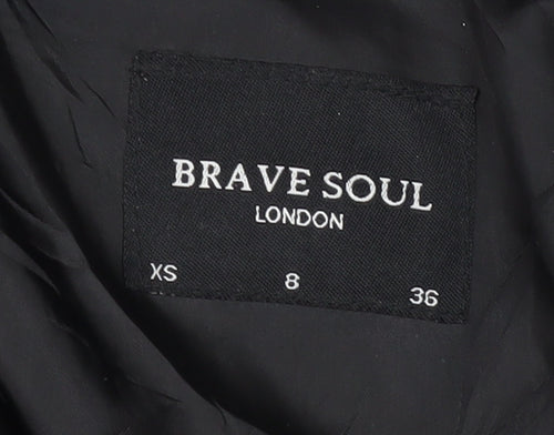 Brave Soul Women's Black Puffer Jacket Size 8 Winter Fur Trim