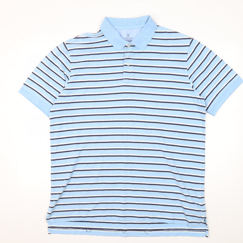 Lands' End Men's Blue Striped Polo Shirt - Medium