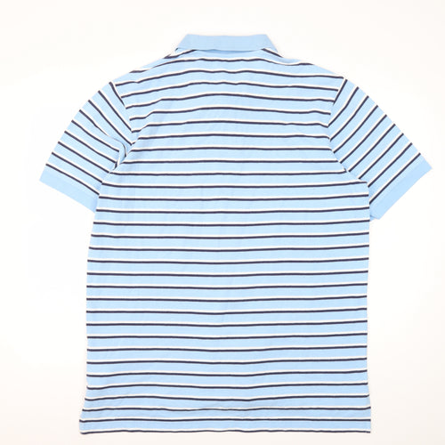 Lands' End Men's Blue Striped Polo Shirt - Medium