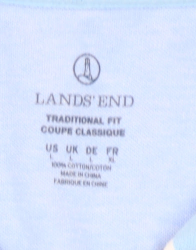 Lands' End Men's Blue Striped Polo Shirt - Medium
