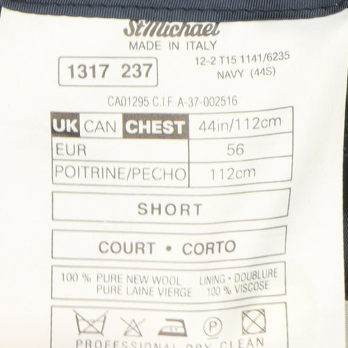 St Michael Men's Navy Double-Breasted Wool Blazer 44S
