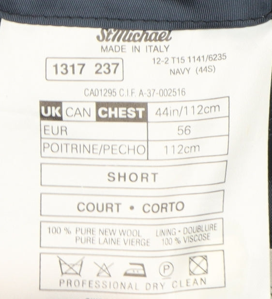 St Michael Men's Navy Double-Breasted Wool Blazer 44S