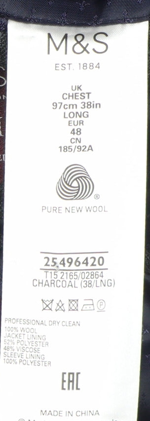 Marks and Spencer Men's Grey 38 Blazer Long Fit