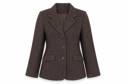 Front view of Dublin Women's Brown Tweed Blazer, UK 0, Classic Fit