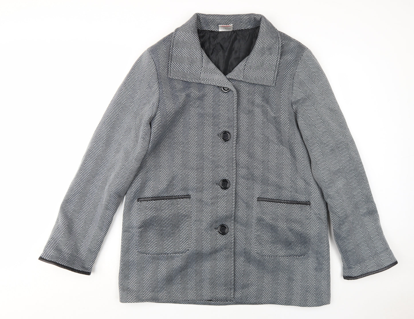 Anne de Lancay Women's Grey Herringbone Overcoat - L