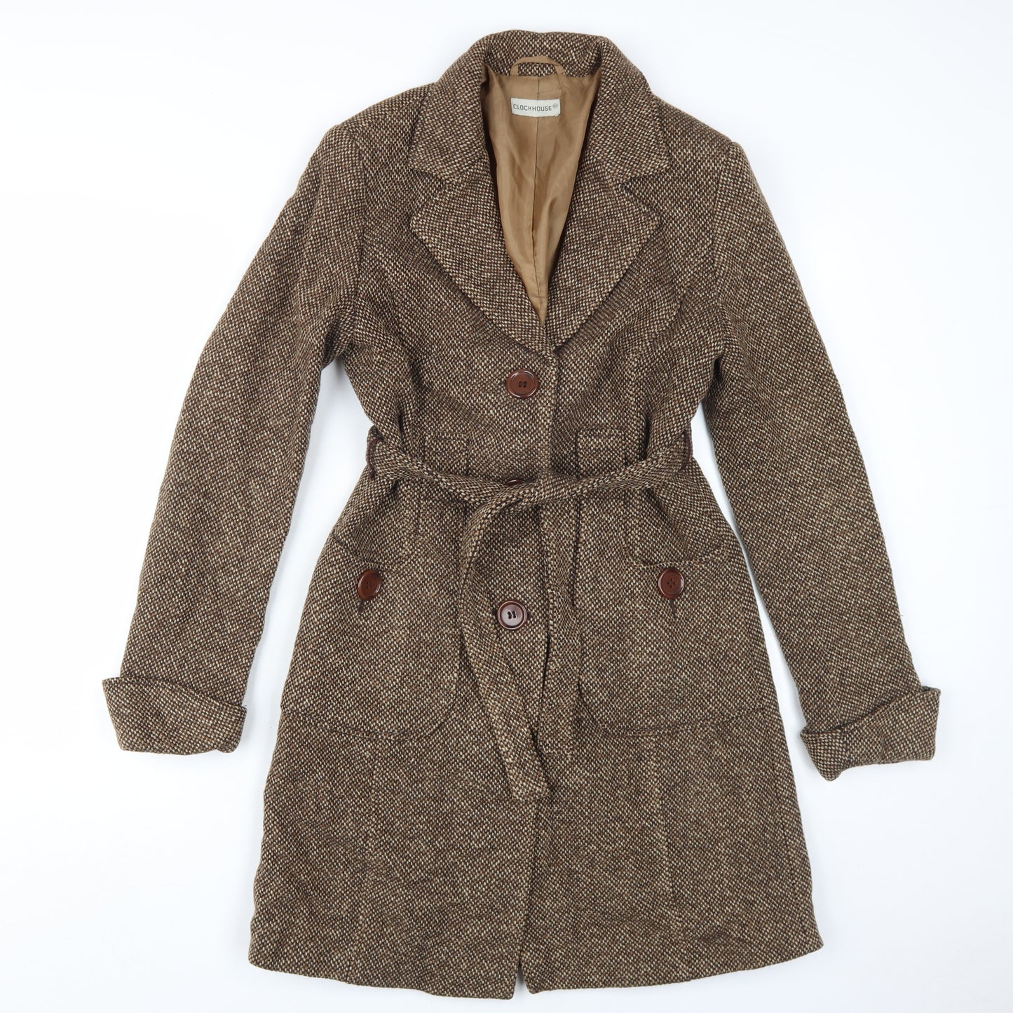 Clockhouse Women's Brown Herringbone Trench Coat Size 14