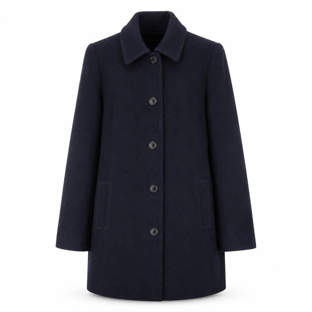 Front view of Isle Women's Blue Overcoat, size 12, Regular Fit