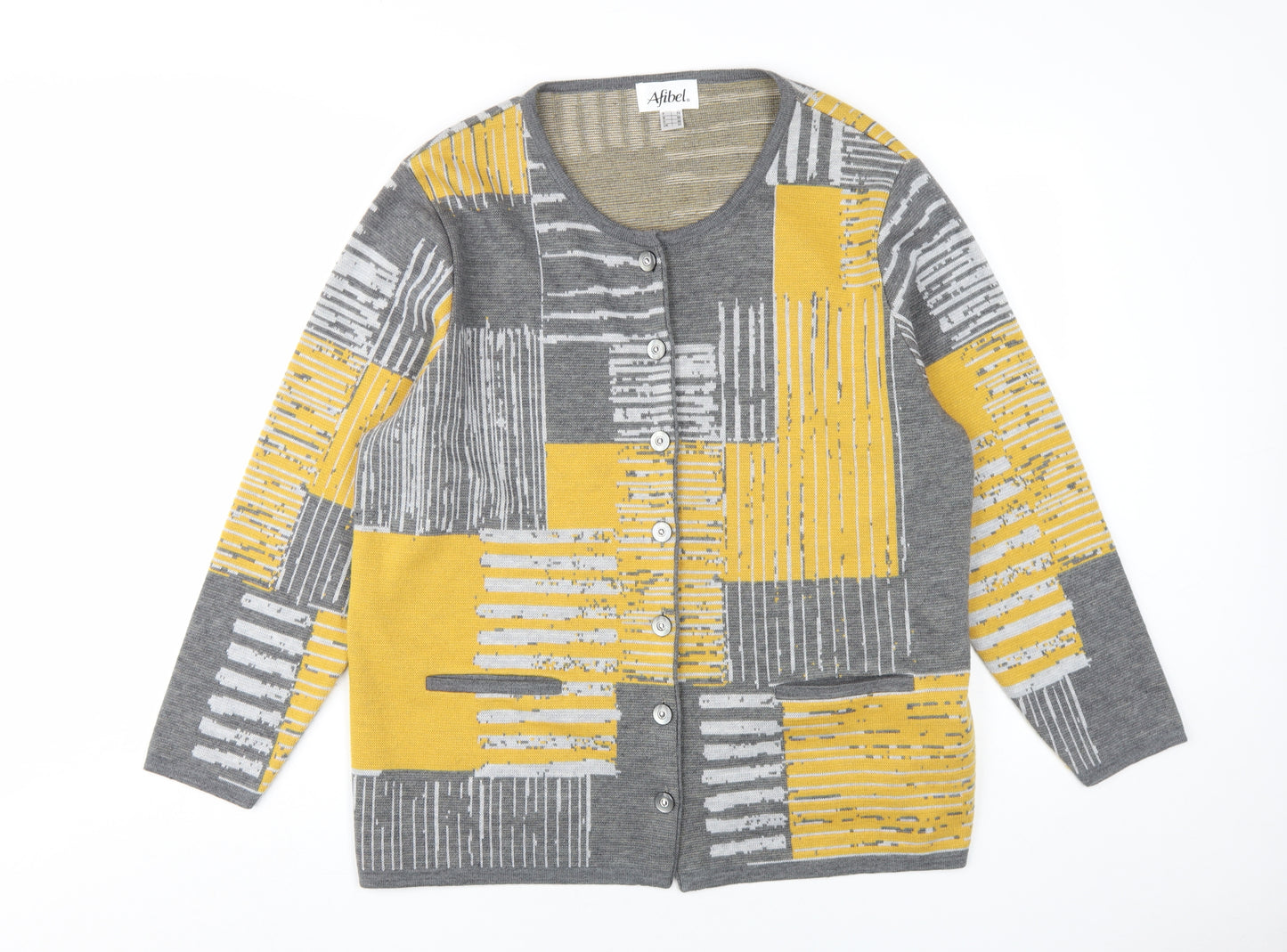 Afibel Women's Grey Yellow Cardigan UK 20