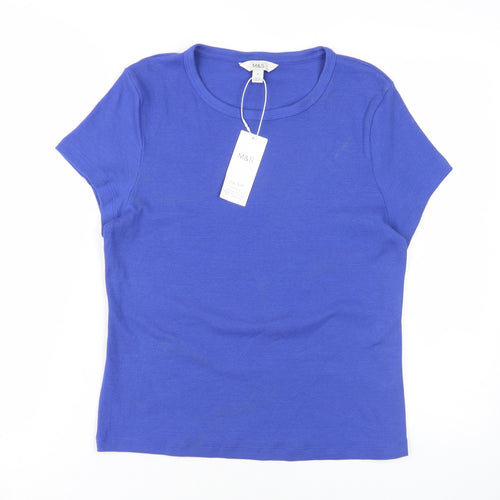 Marks and Spencer Women's Blue Crew Neck T-Shirt Size 16