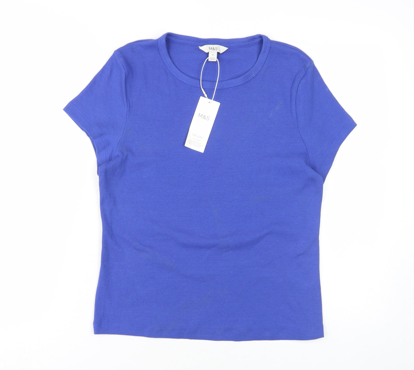 Marks and Spencer Women's Blue Crew Neck T-Shirt Size 16