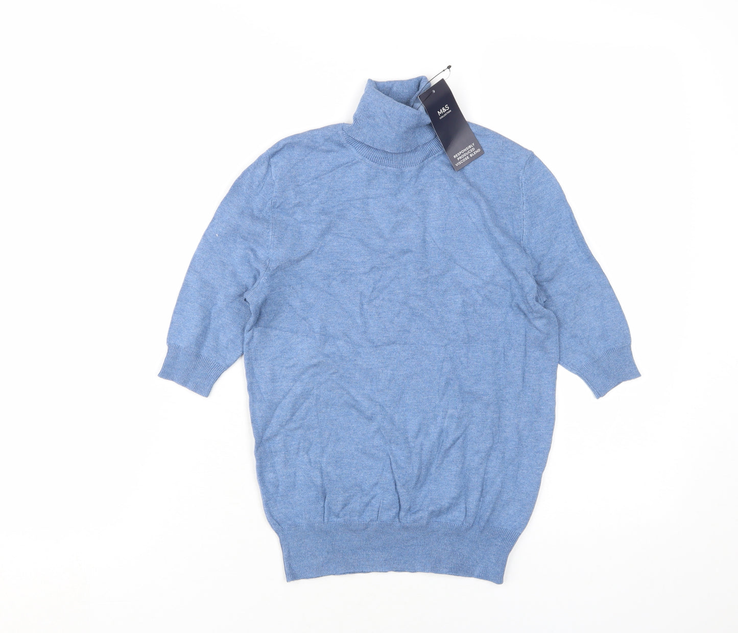 Marks and Spencer Women's Blue Roll Neck Jumper Size 6
