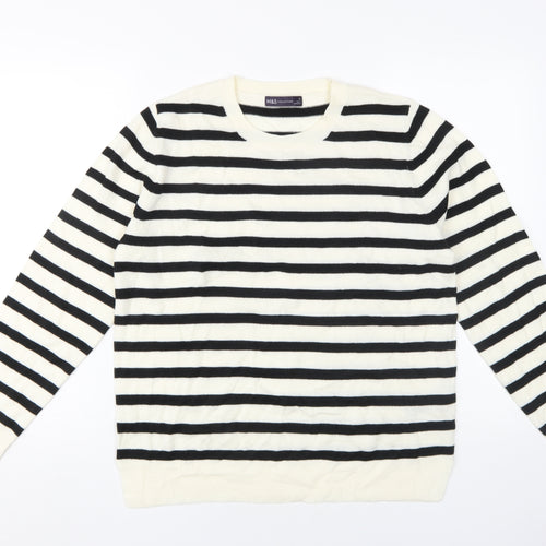 Marks and Spencer Women's Black & Ivory Striped Jumper Size 14