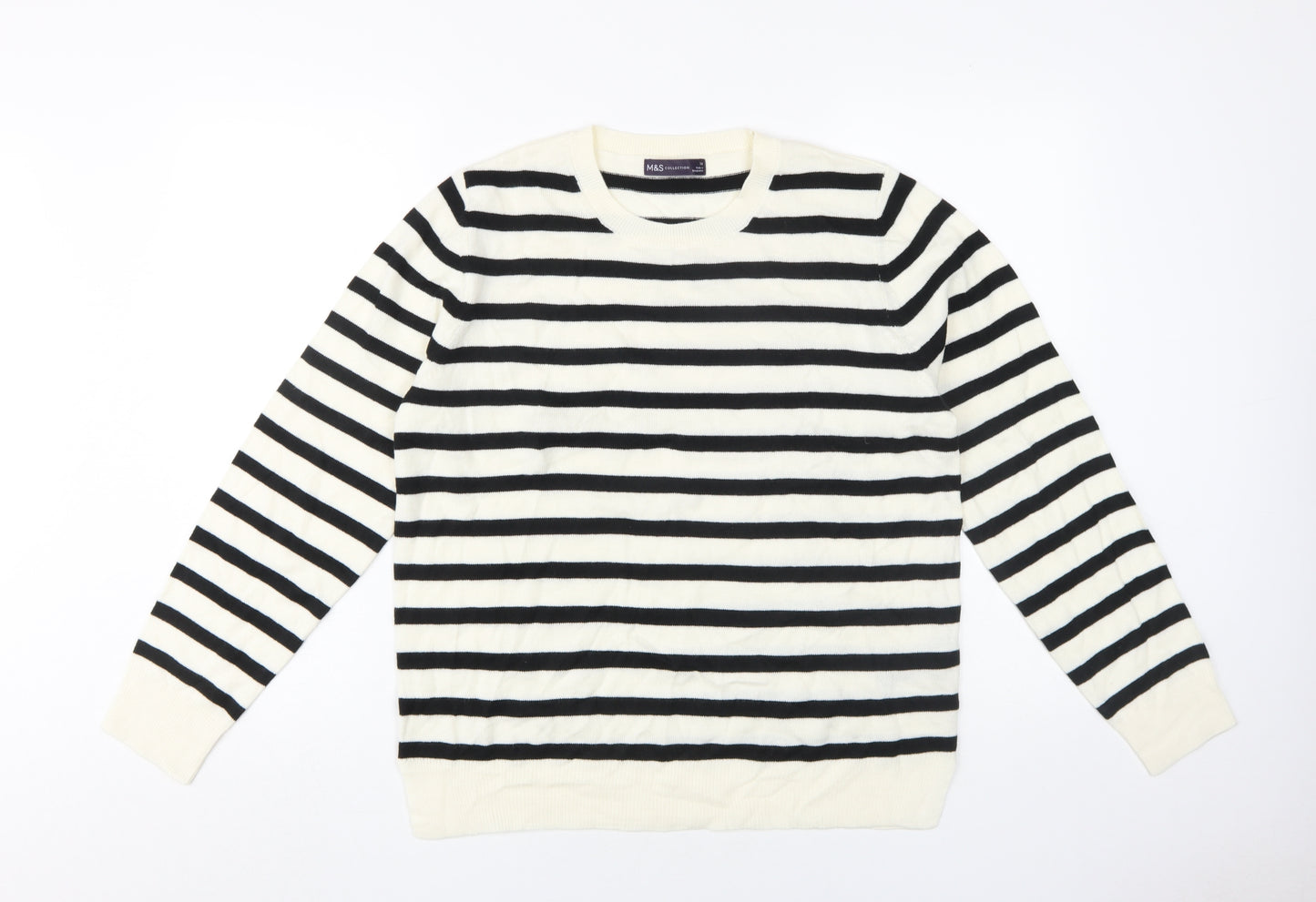 Marks and Spencer Women's Black & Ivory Striped Jumper Size 14