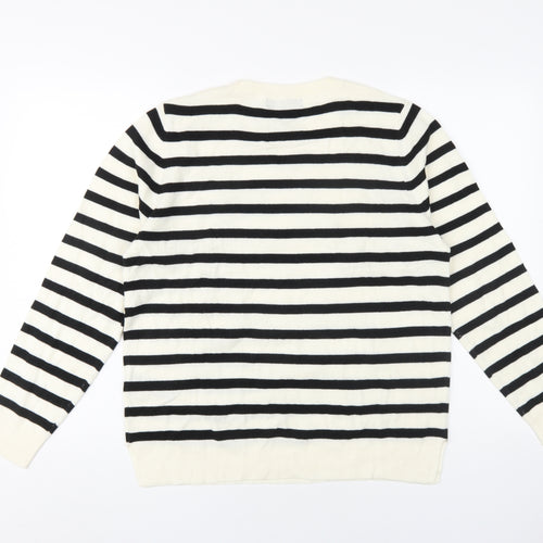Marks and Spencer Women's Black & Ivory Striped Jumper Size 14