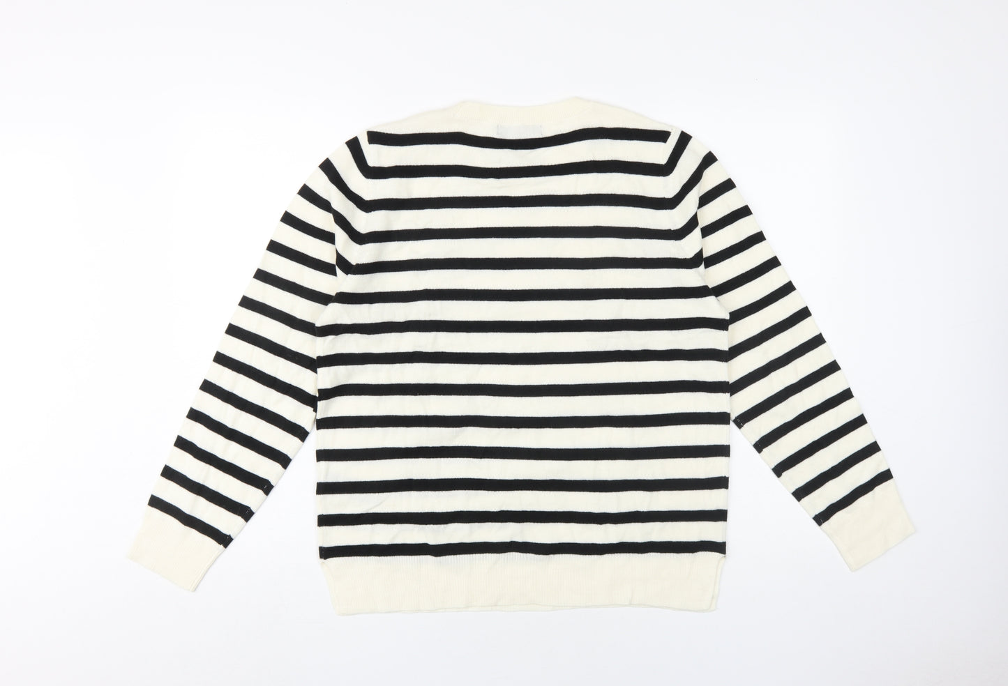 Marks and Spencer Women's Black & Ivory Striped Jumper Size 14