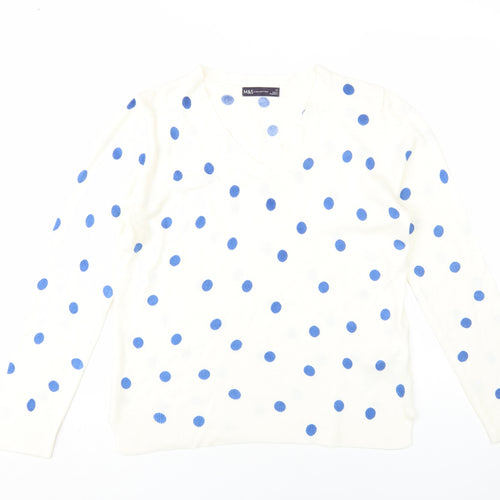 Marks and Spencer Women's Ivory Polka Dot Jumper Size 12