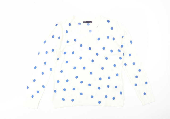 Marks and Spencer Women's Ivory Polka Dot Jumper Size 12