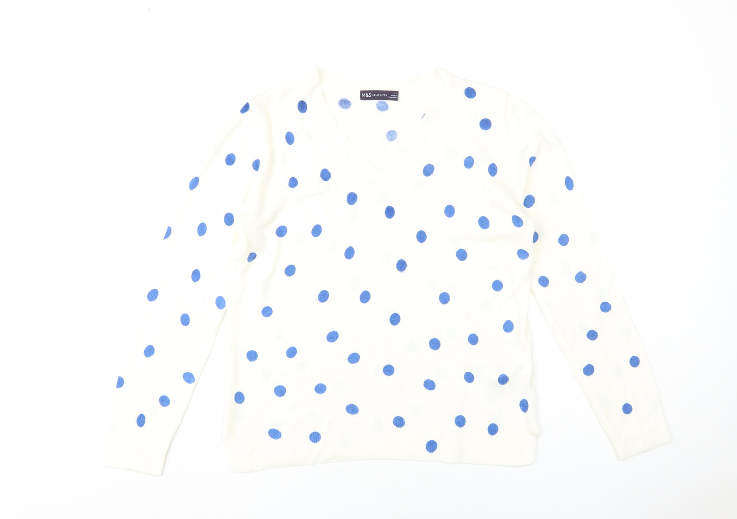 Marks and Spencer Women's Ivory Polka Dot Jumper Size 12