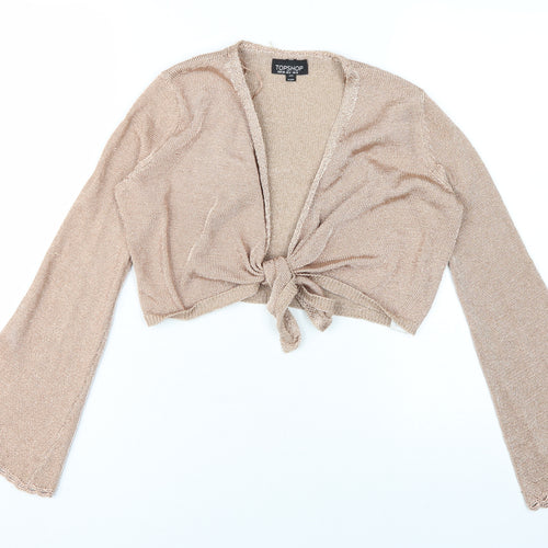 Topshop Women's Beige Cropped Bell Sleeve V-Neck Top
