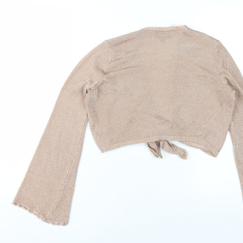 Topshop Women's Beige Cropped Bell Sleeve V-Neck Top