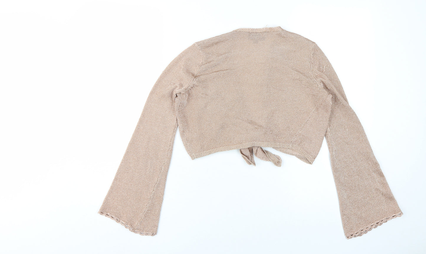 Topshop Women's Beige Cropped Bell Sleeve V-Neck Top