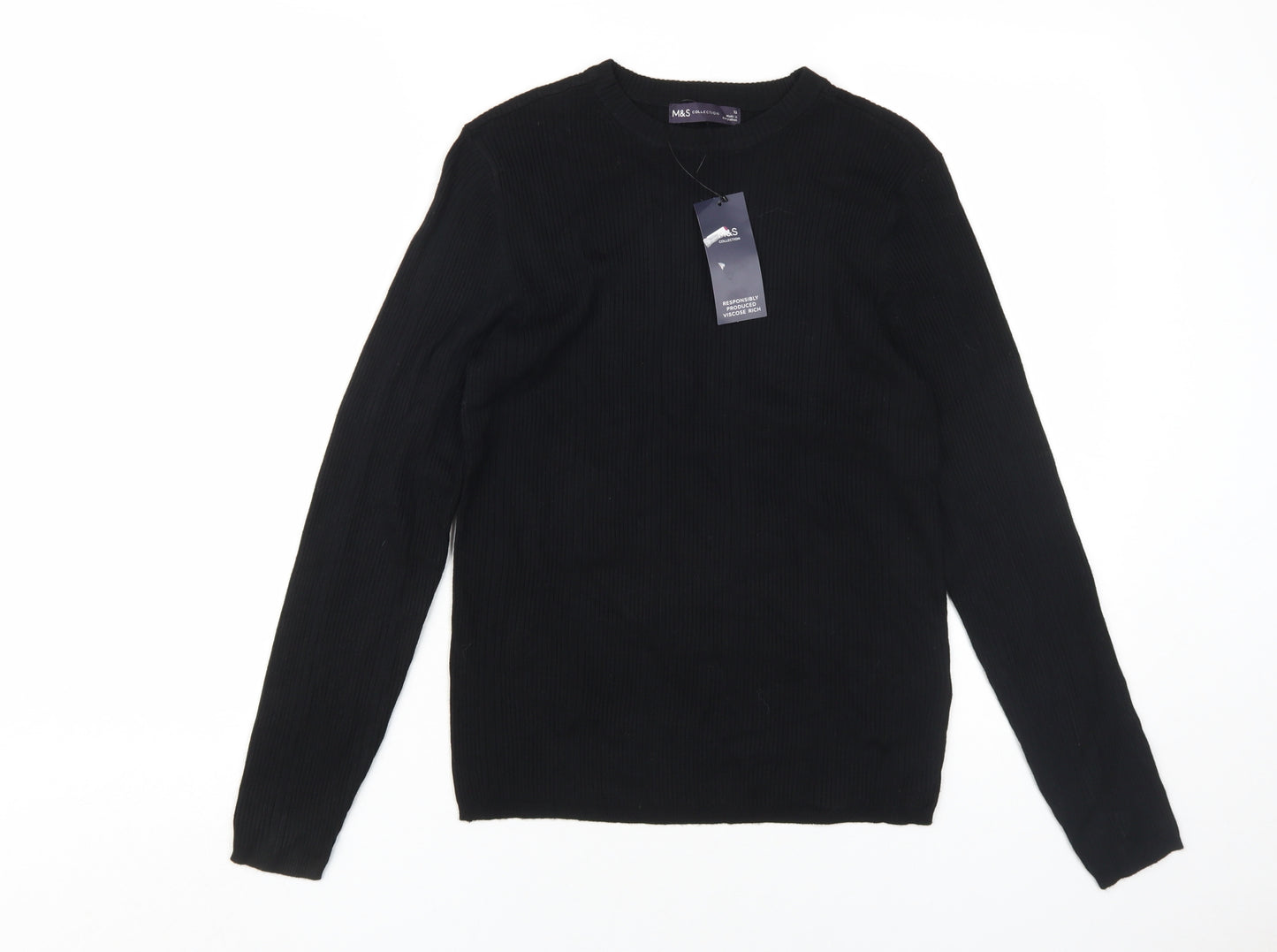 Marks and Spencer Women's Black Jumper, Size 12, Crew Neck