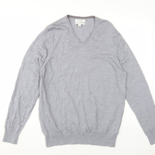 Marks and Spencer Men's Grey Wool V-Neck Pullover L