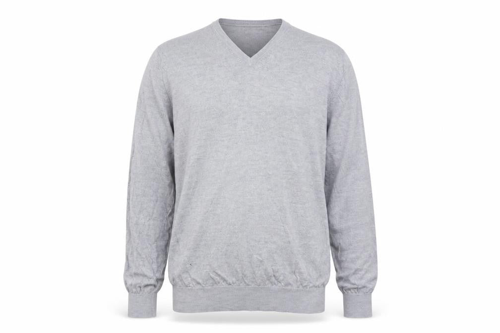Front view of Marks & Spencer Men's Grey Wool V-Neck Pullover L