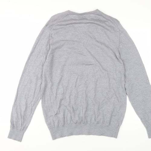Marks and Spencer Men's Grey Wool V-Neck Pullover L