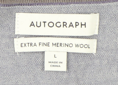 Marks and Spencer Men's Grey Wool V-Neck Pullover L