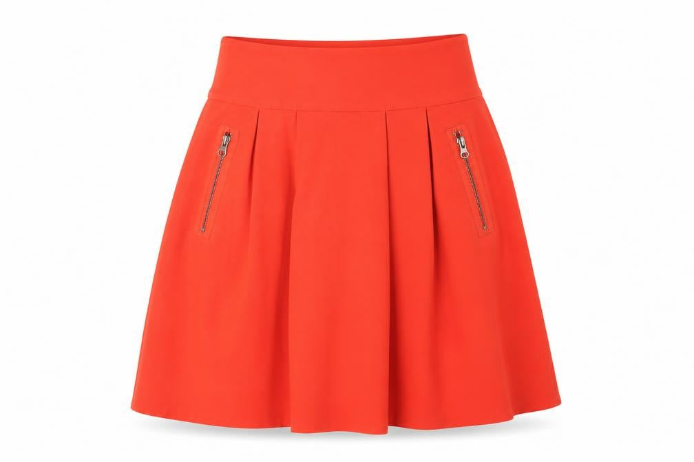 Front view of Maeve Women's Red A-Line Short Skirt with Zips