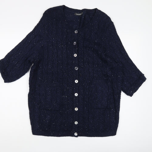 Bonmarché Women's Blue Cardigan, Size L, Cable-Knit
