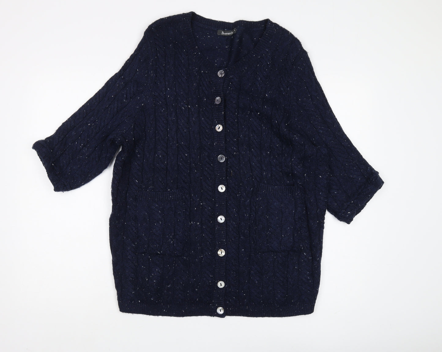 Bonmarché Women's Blue Cardigan, Size L, Cable-Knit