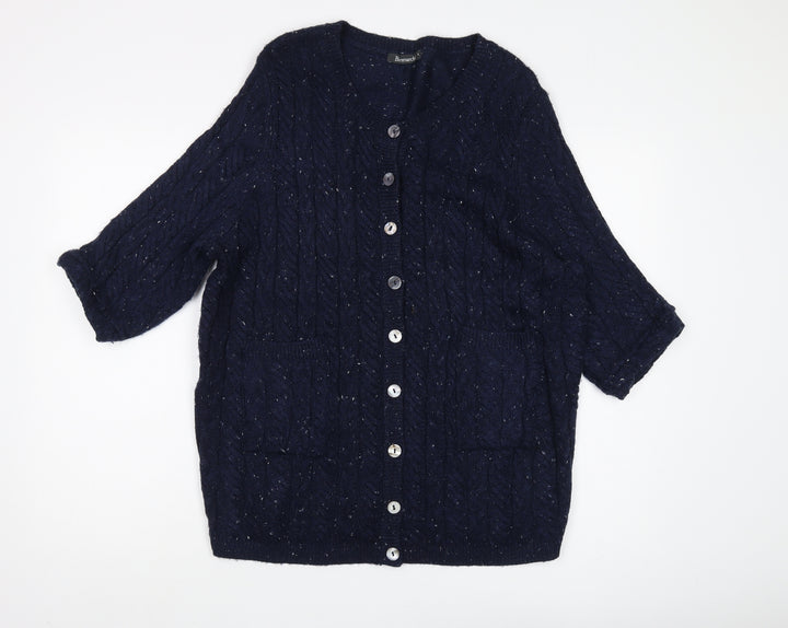 Bonmarché Women's Blue Cardigan, Size L, Cable-Knit
