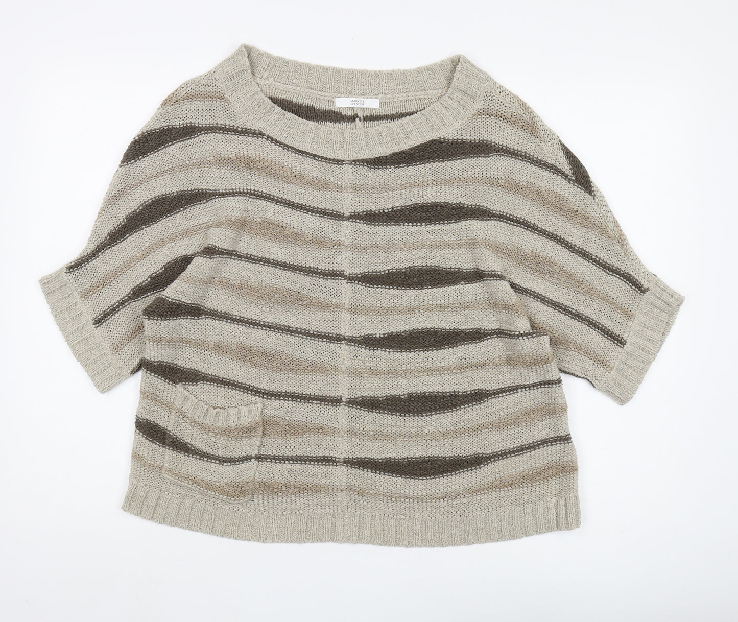 Marks & Spencer Women's Beige Striped Pullover Size 14