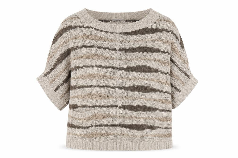 Front view of Marks & Spencer Women's Beige Striped Pullover, size 14