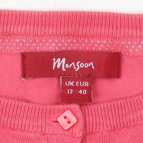 Monsoon Women's Pink Cardigan, Size 12, Crew Neck