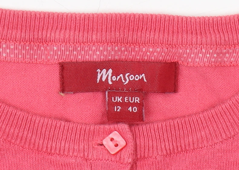Monsoon Women's Pink Cardigan, Size 12, Crew Neck