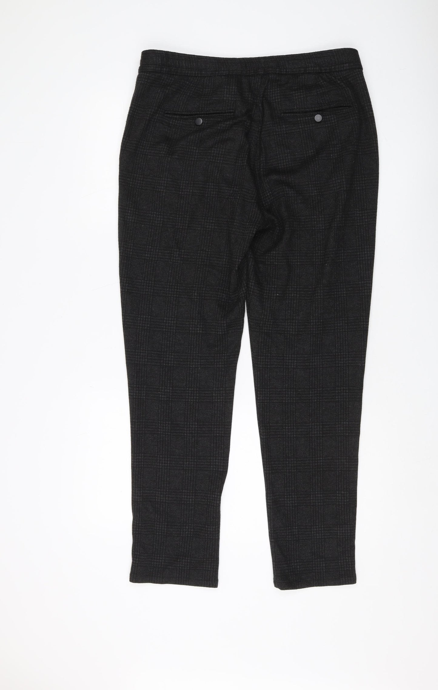 Zara Women's Black Check Trousers, M, Straight Leg