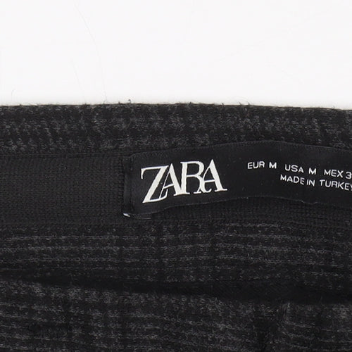 Zara Women's Black Check Trousers, M, Straight Leg