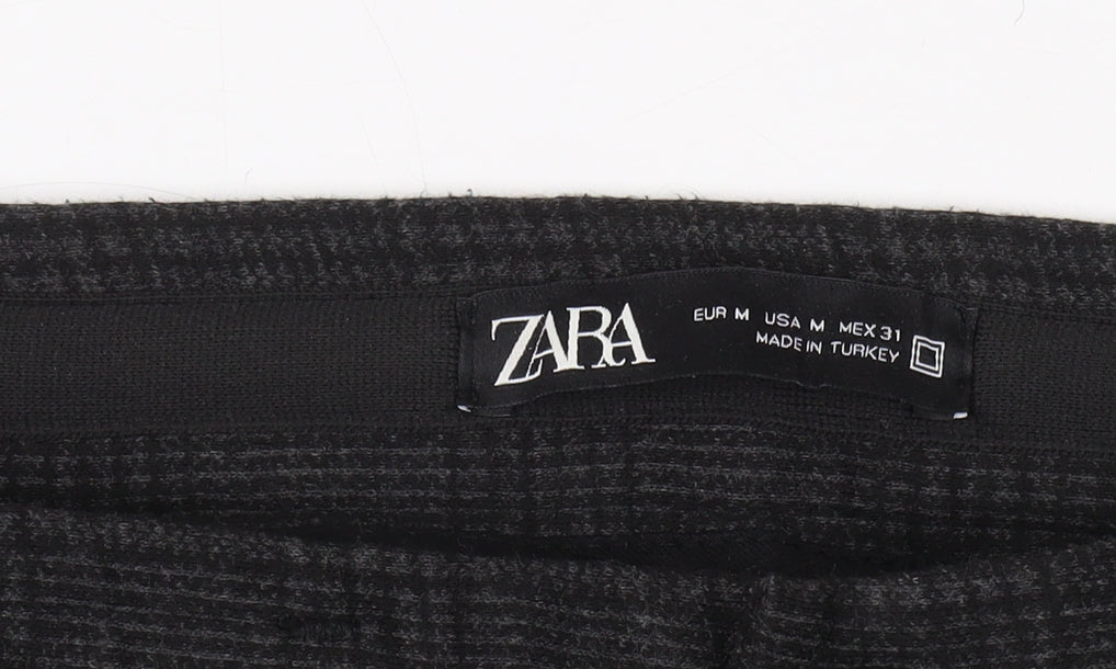 Zara Women's Black Check Trousers, M, Straight Leg