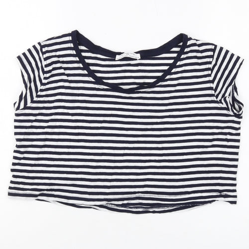 Zara Women's Black Striped Cropped T-Shirt, Size S