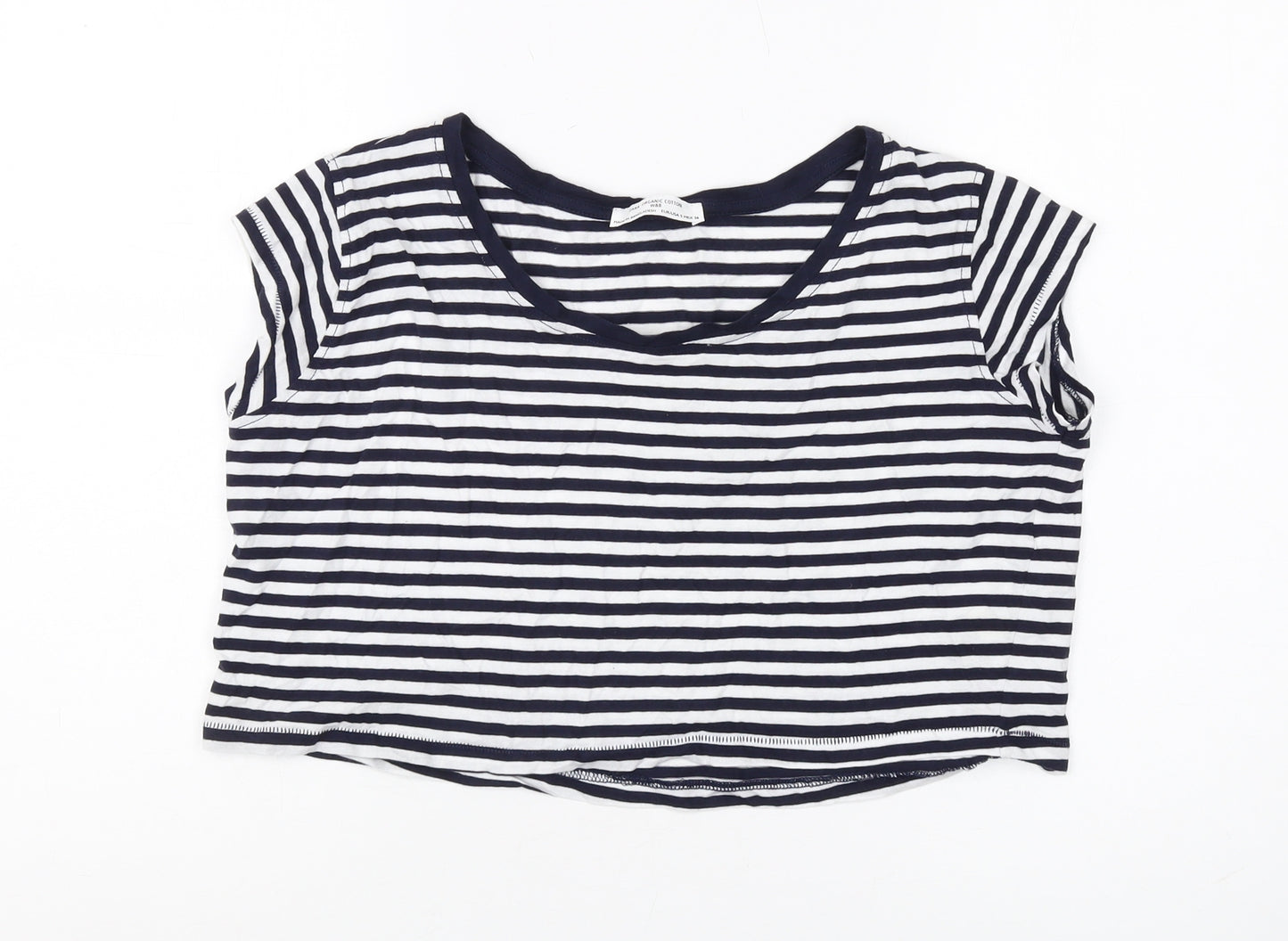 Zara Women's Black Striped Cropped T-Shirt, Size S