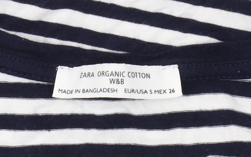 Zara Women's Black Striped Cropped T-Shirt, Size S