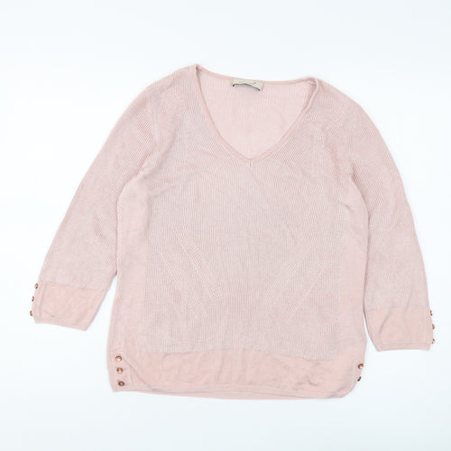 Marks and Spencer Women's Pink 3/4 Sleeve V-Neck Pullover Jumper