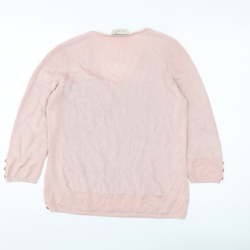 Marks and Spencer Women's Pink 3/4 Sleeve V-Neck Pullover Jumper