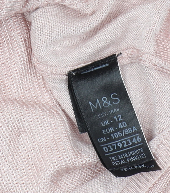 Marks and Spencer Women's Pink 3/4 Sleeve V-Neck Pullover Jumper