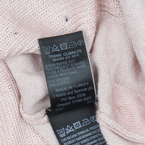 Marks and Spencer Women's Pink 3/4 Sleeve V-Neck Pullover Jumper