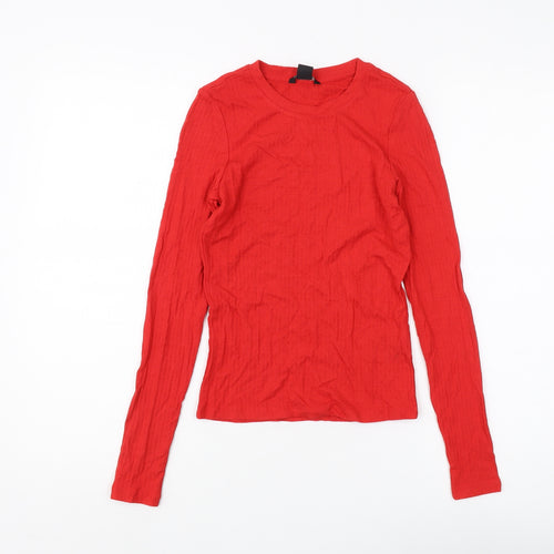Monki Women's Red Long Sleeve Basic T-Shirt XS