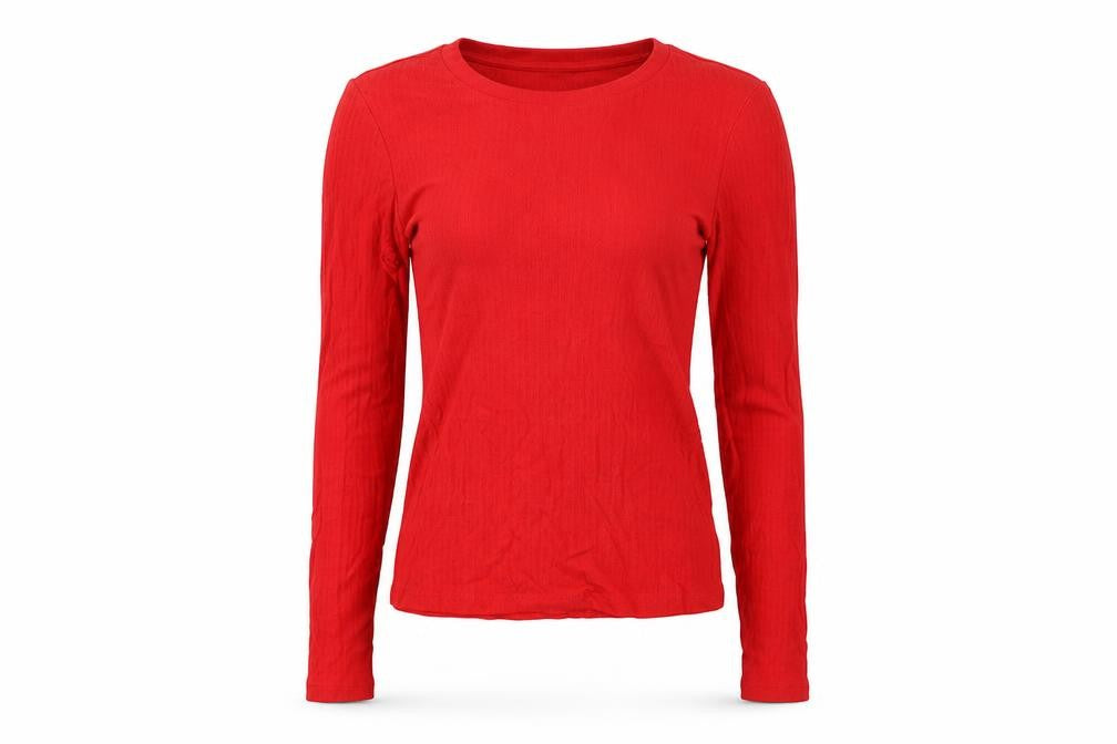 Front view of Monki Women's Red Long Sleeve Basic T-Shirt XS